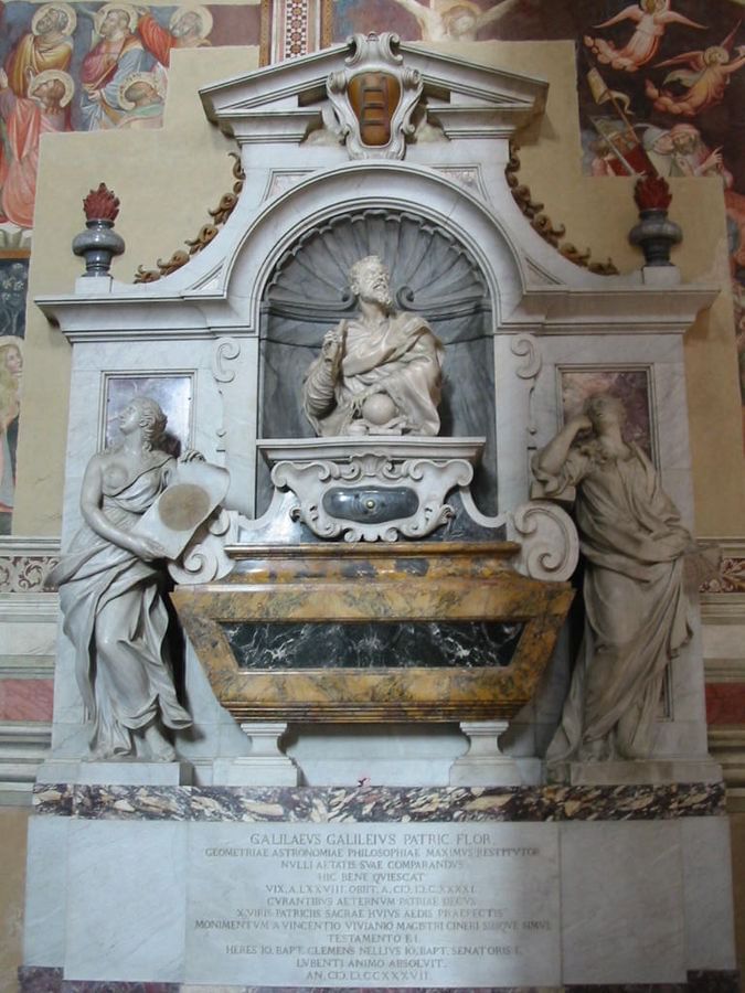 View of Galileo Galilei's tomb inside Santa Croce with the sculptures that decorate it 