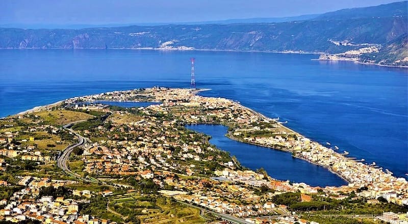 Aerial view of Capo Peloro beach and clear waters