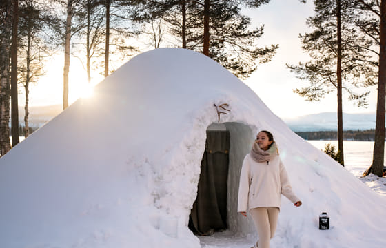 Exotic night in a snow igloo
