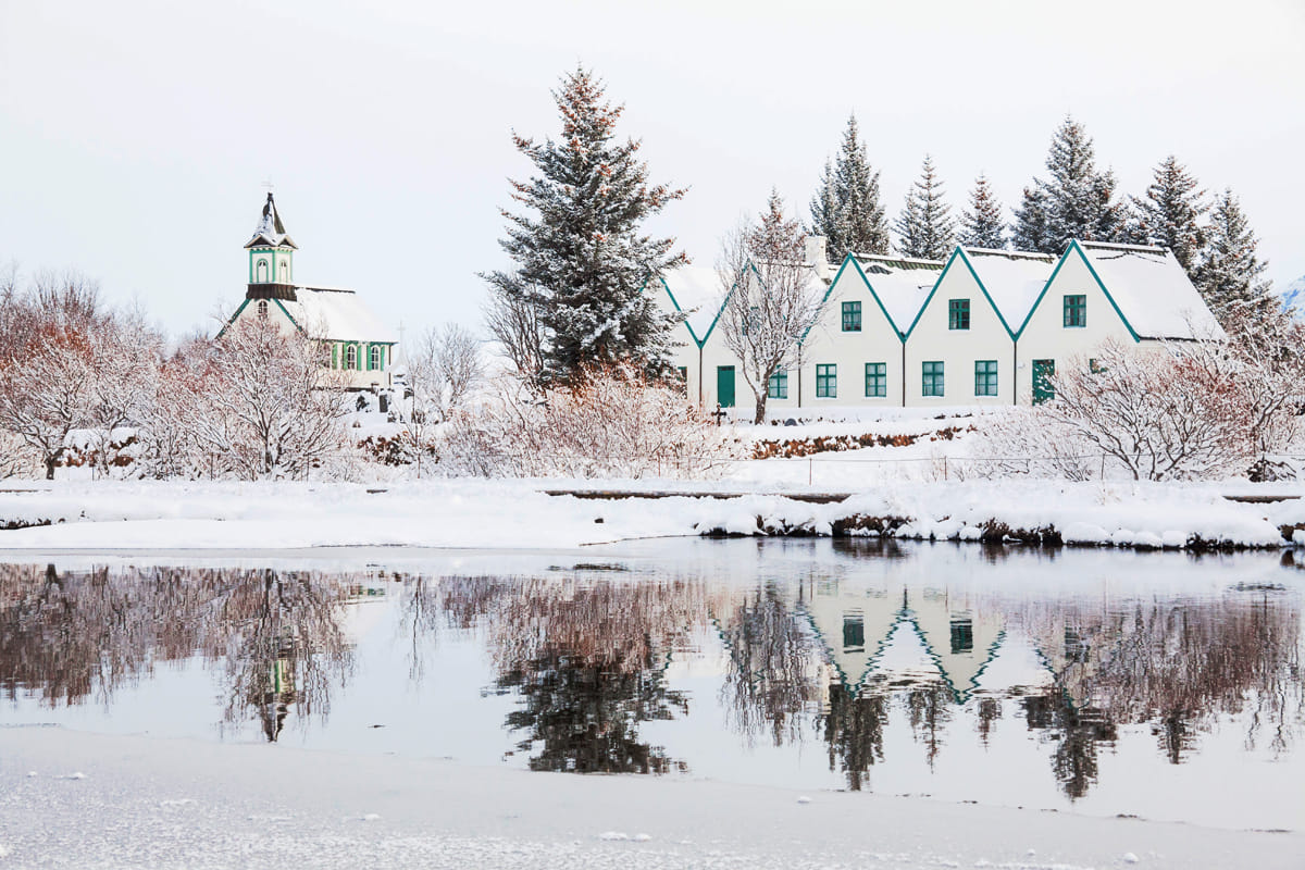 Thingvellir National Park with a Church