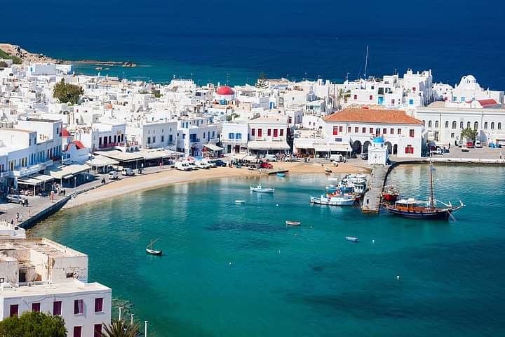 Mykonos Town and old port area where you will be dropped off