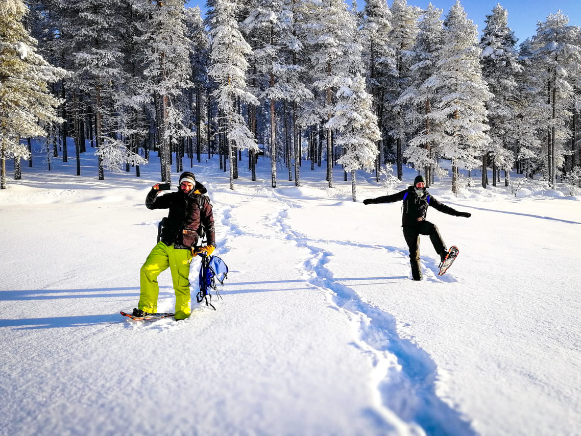 Snowshoeing in the middle of Taiga forest