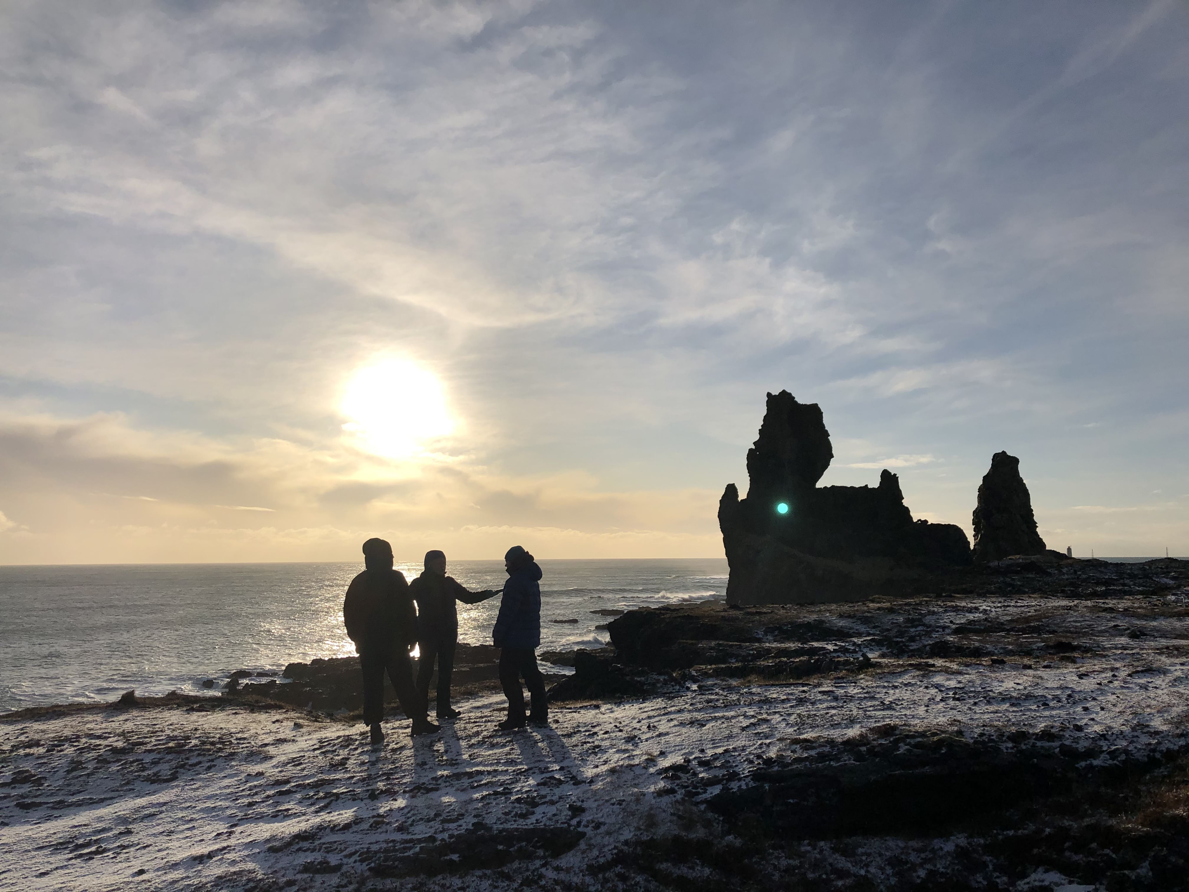 Socialising at Lóndrangar pinnacles on Snæfellsnes Peninsula