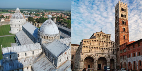 Picture of Pisa's Cathedral on the left and of Lucca's Cathedral on the right