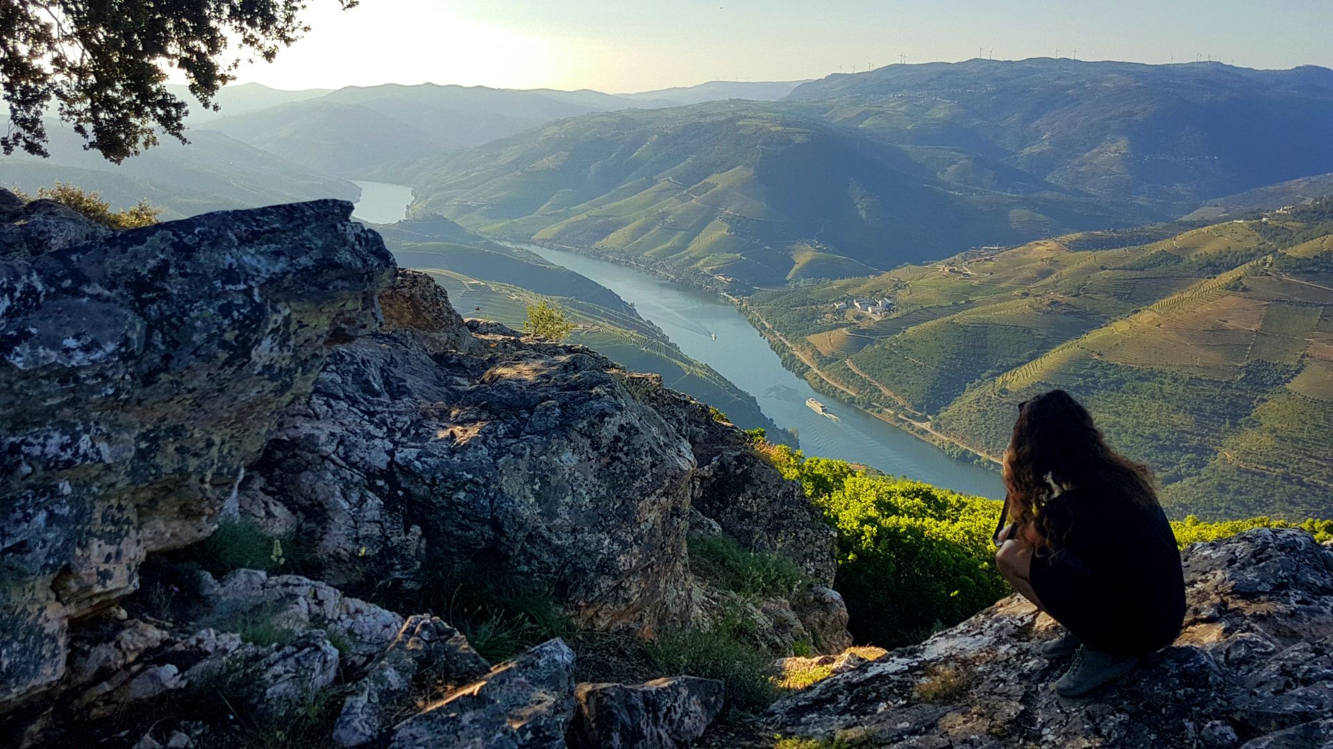Image of a guest taking a photo at one of the most beautiful viewpoints of the Douro Valley on Cooltour Oporto's Douro Valley Wine Tour
