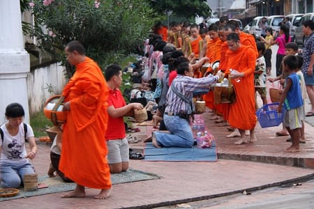 Morning Almsgiving and Market Tour in Luang Prabang