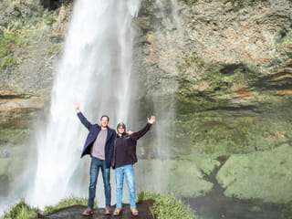 Embracing nature at Seljalandsfoss waterfall