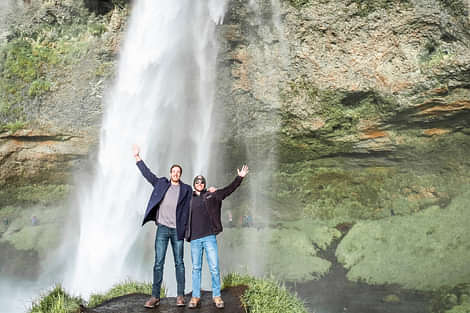 Embracing nature at Seljalandsfoss waterfall