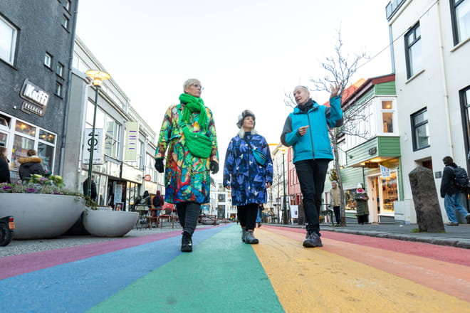 A group of guests enjoying the cozy atmosphere of Reykjavik while listening to our Guide 
