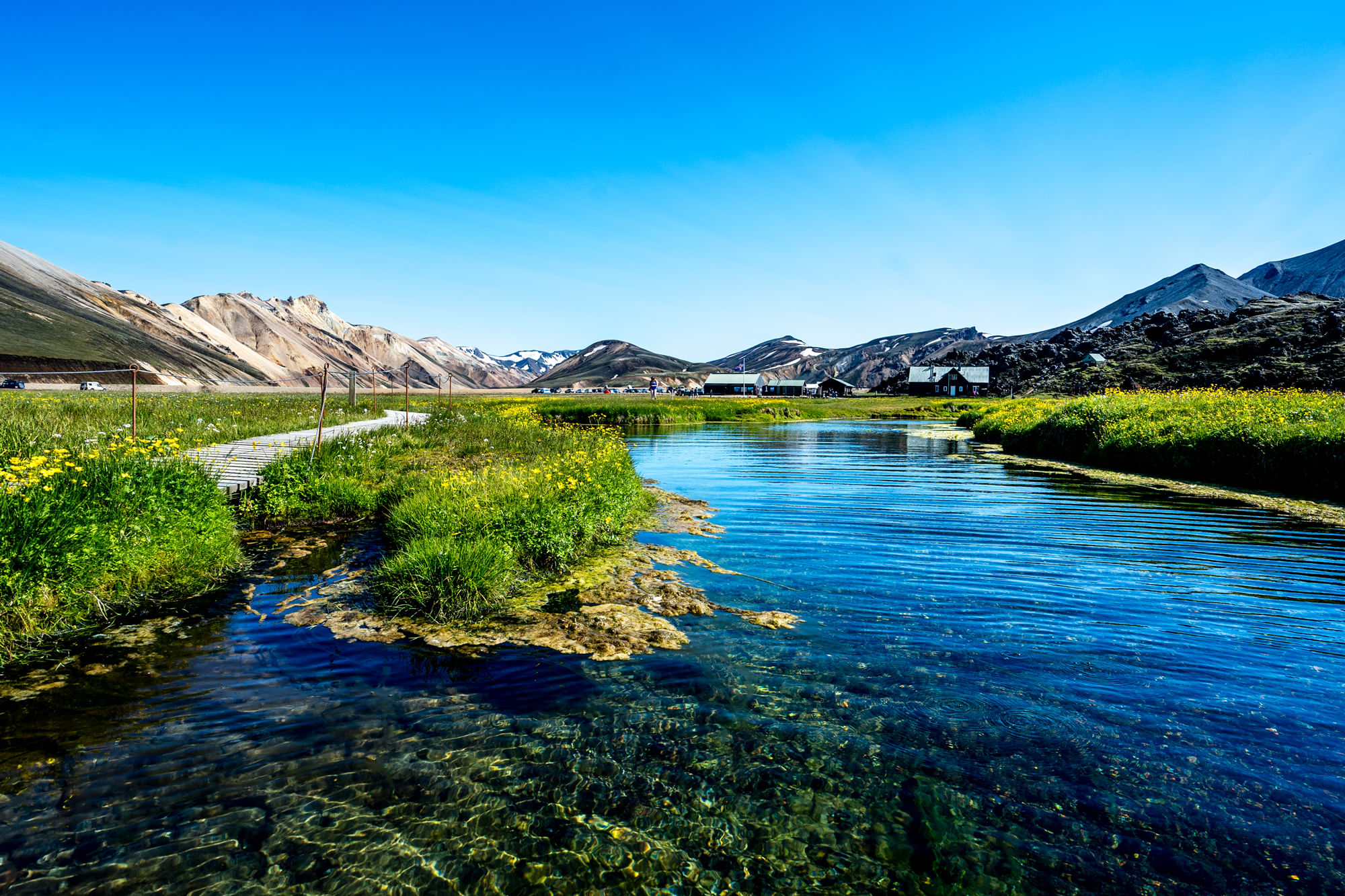 A view from the natural geothermal pool in Landmannalaugar