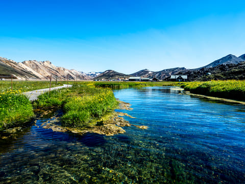 A view from the natural geothermal pool in Landmannalaugar