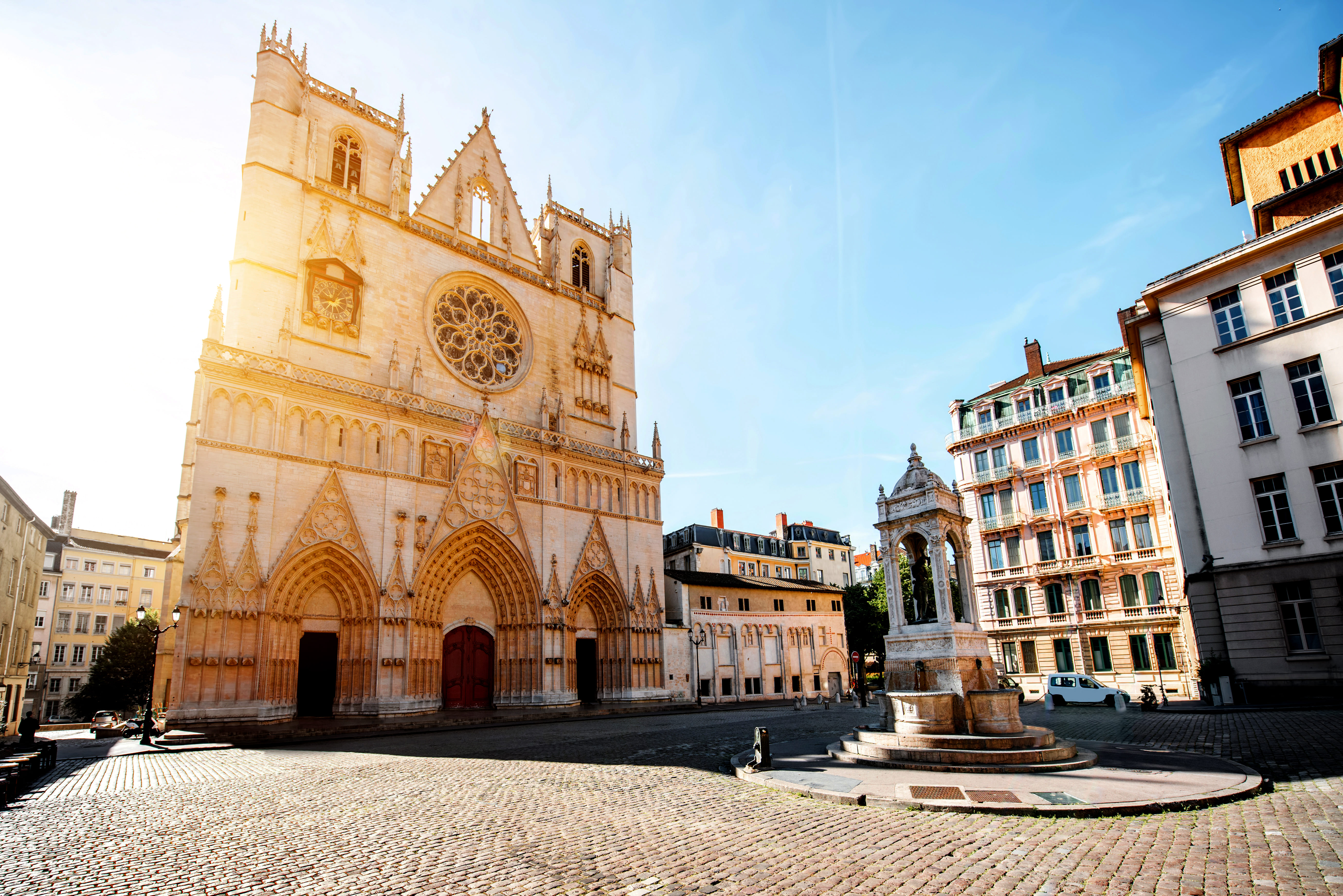 View of Lyon Cathedral in St.Jean Square, Old Lyon