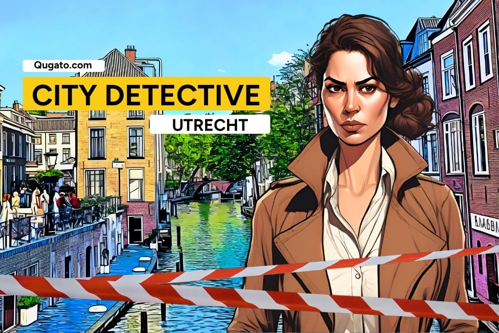 The introduction cover photo of the Utrecht Scavenger Hunt City Detective by Qugato. Game character Camila introduces herself.
