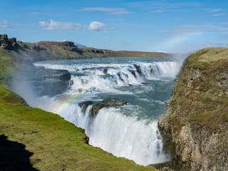 Gullfoss waterfall with a rainbow