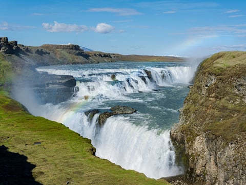 Gullfoss waterfall with a rainbow