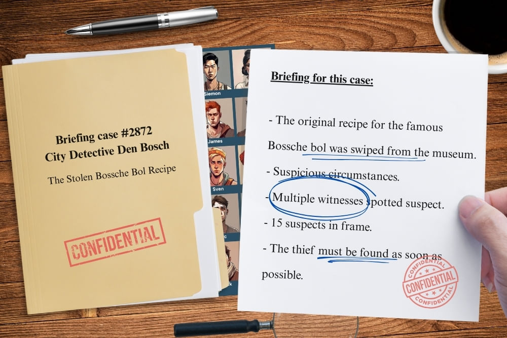 Dossier-style game briefing for the Den Bosch scavenger hunt City Detective.