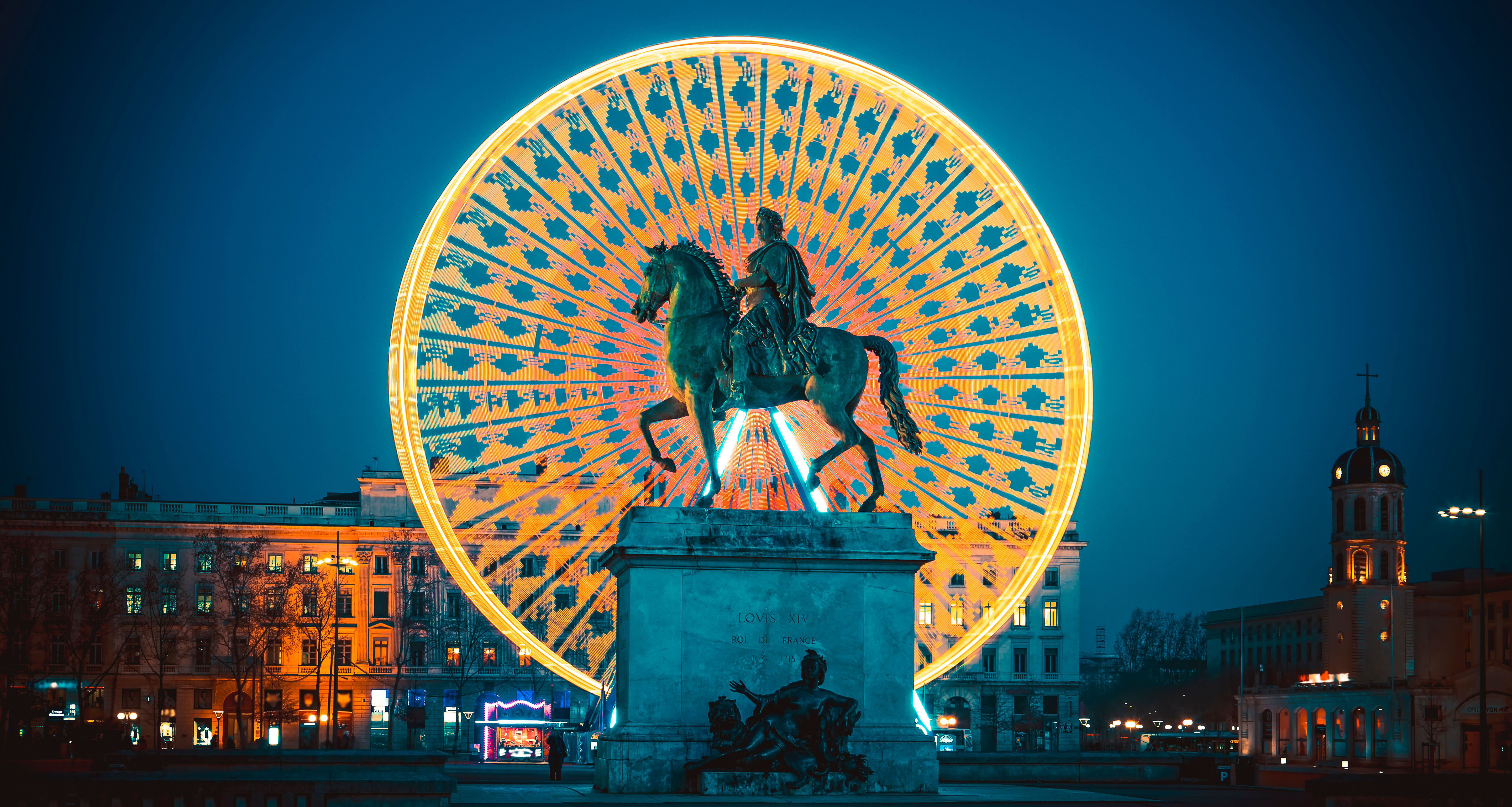 Night view of Bellecour Square, Lyon