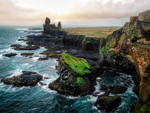 The impressive Lóndrangar cliffs on the western tip of the Snæfellsnes Peninsula