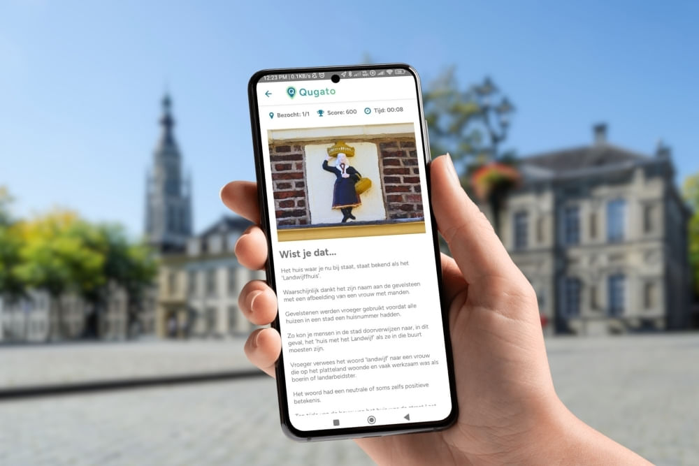 Photo of the Qugato app during the City Detective Breda scavenger hunt showing a fun fact.