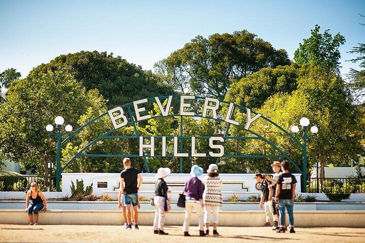 Beverly Hills lily pond and sign.