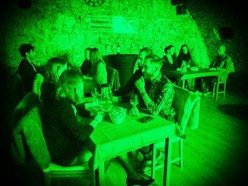 The tasting is conducted in pitch-black darkness.