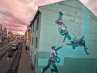 A graffiti on a house wall in downtown Reykjavik