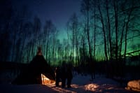 Happy Fox Goahti hut with Auroras