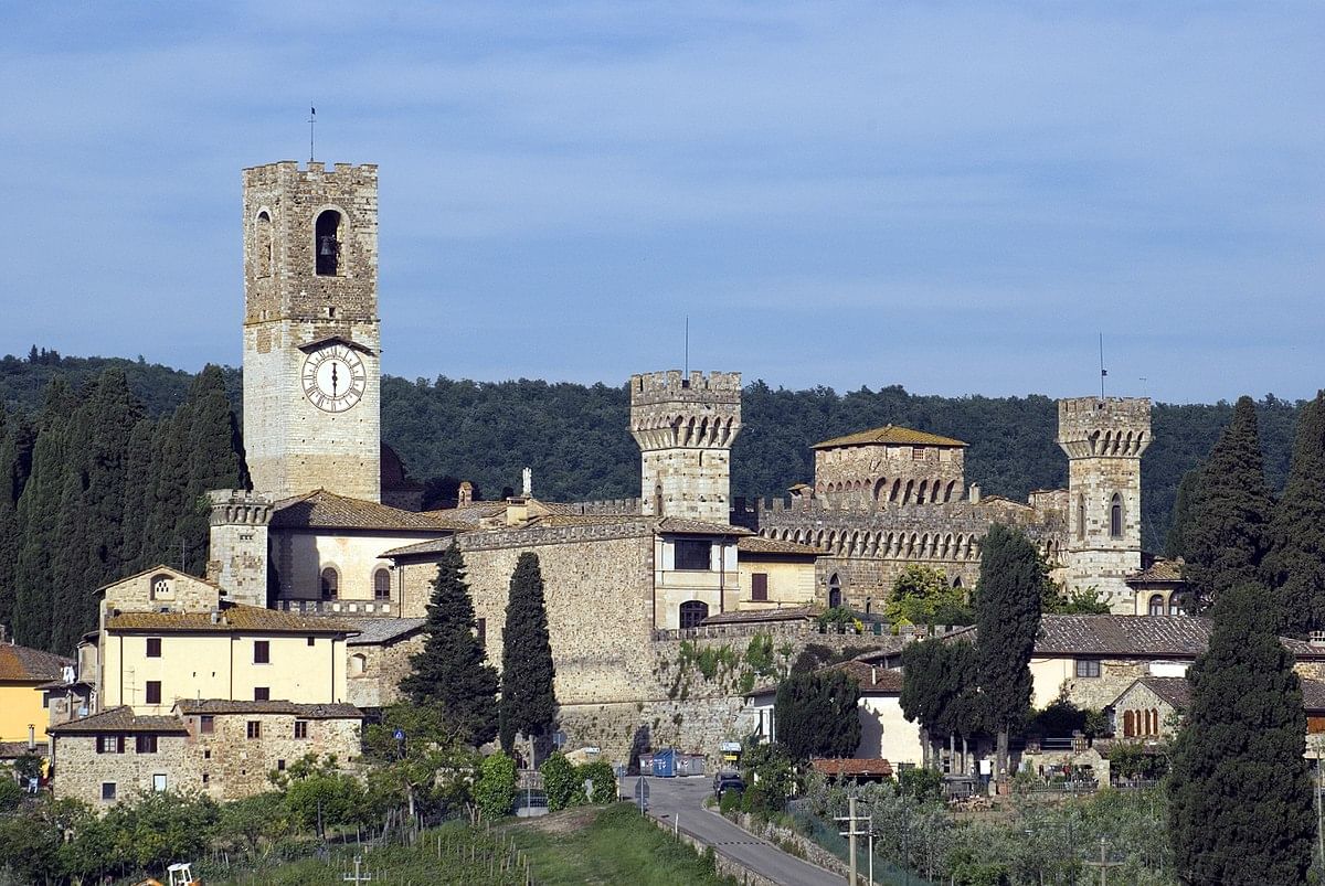 View of the Abbazia in Badia a Passignano with its tower and Belltower