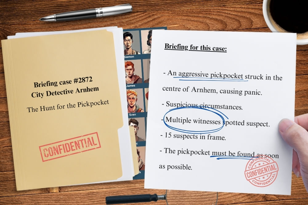 Dossier-style game briefing for the Arnhem scavenger hunt City Detective. 