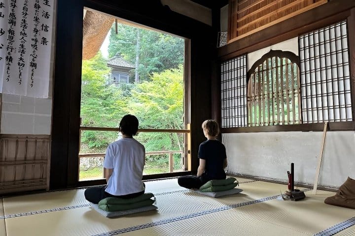 A temple meditation hall and garden