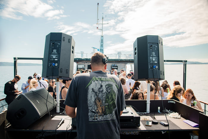 The DJ booth on the top deck