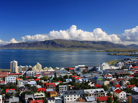 View of Reykjavík and the nearby mountain Esjan