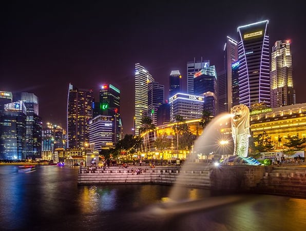 Marina Bay and the Singapore River at night