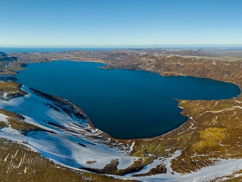 A aerial view of Kleifarvatn in Reykjanes.