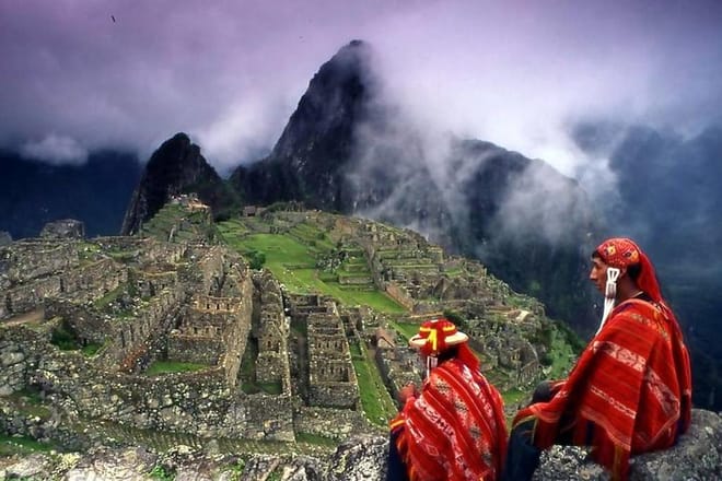 View over Machu Picchu by local inhabitants