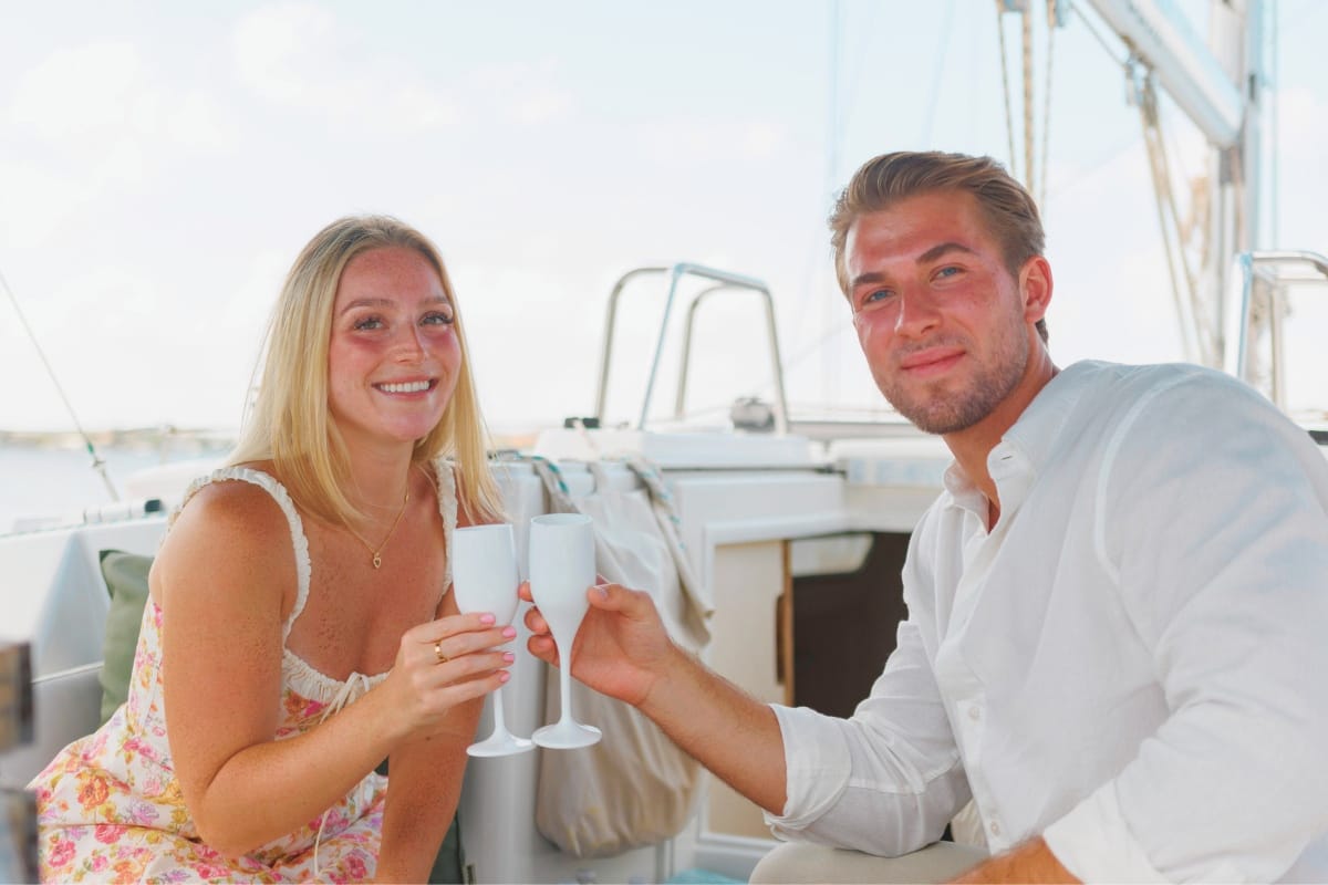 couple enjoying relaxing on sailing yacht galaxie