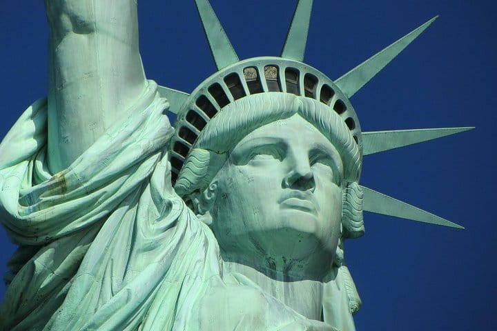 Close up view of the Statue of Liberty