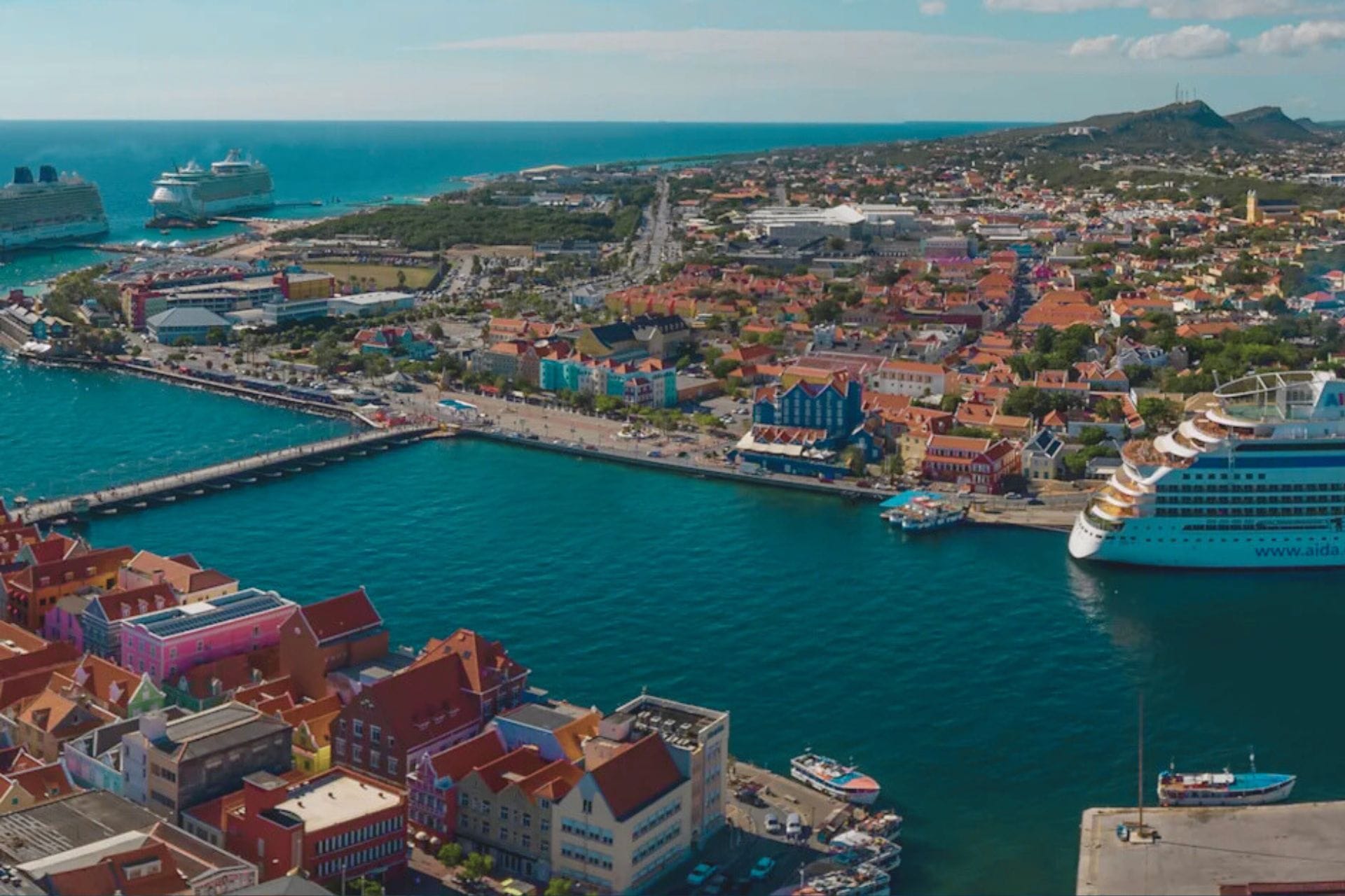 Beautiful eagle view on Curacao Willemstad with cruise dock and St Anna Bay