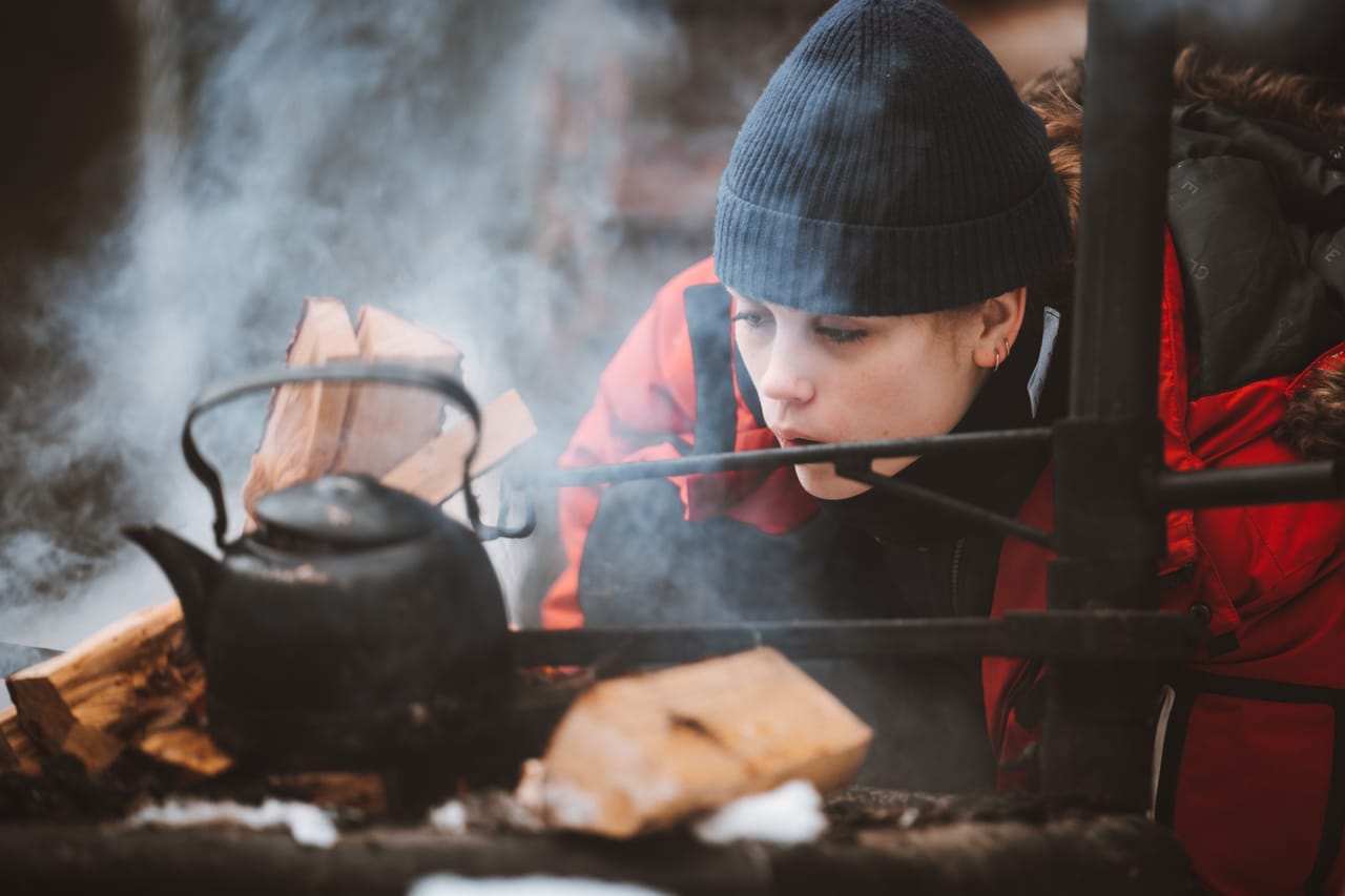 Around the open fire...